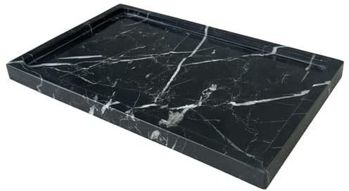 OAIQNUJ Natural Black Marble Vanity Tray, 9.8x5.9 Genuine Marble Stone Tray for Bathroom/Kitchen/Dresser