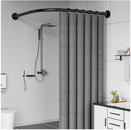 Duschstange für duschvorhang l form, Duschstange ecke für badewanne duschvorhangstange gebogen edelstahl Duschstange Ohne Bohren Teleskopstange Eckduschstange für Umkleidekabine(Size:75-90cmX90-130cm,