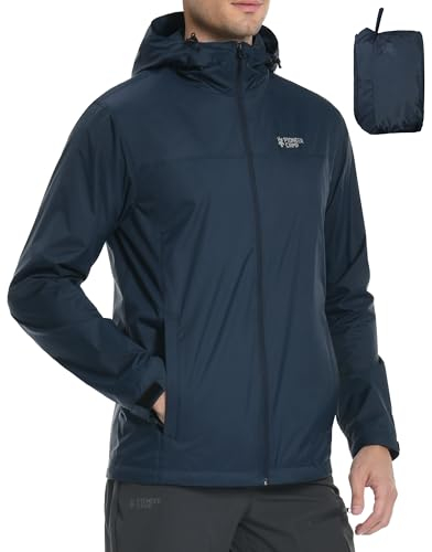 Pioneer Camp Herren Regenjacke Wasserdicht Atmungsaktiv Leichte Winddicht Windbreaker Outdoorjacke with Reißverschluss Taschen und Kapuze Dunkelblau M