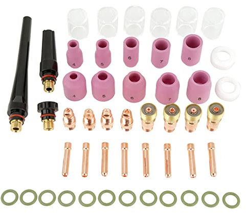 Paquete de 49 Accesorios de Soldadura TIG, Manguitos de Sujeción para Máquina de Soldar, Boquillas de Cerámica para Soplete de Soldadura TIG WP-17/18/26