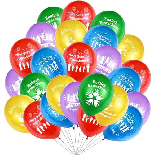 KKSJK 50 Stück Jugendweihe Ballons, 12 zoll, Mehrfarbig, Musik, Endlich Erwachsen, Alles Gute zur Jugendweihe, Unisex-Kinder