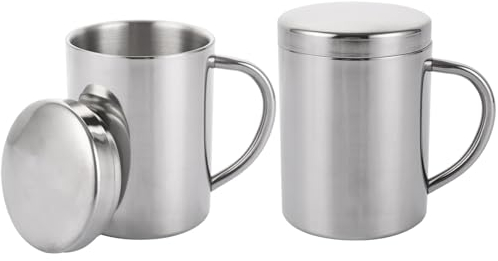 CYEER 2 PCS Camping Mug, 13.5oz/400ml Stainless Steel Mug, Double Wall Vacuum Metal Coffee Cup Insulated Cups with Lid for Home Office Camping Picnic