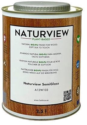 NATURVIEW Vernis en polyuréthane BIO à l'eau Pour Bois Interieur, toucher Soft-Soie. (2,5 litre, Semi-brillant) - Vernis incolore bois