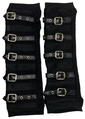Ro Rox schwarze Mesh-Armstulpen Punk Gotisch Handschuhe Schnalle Reißverschluss