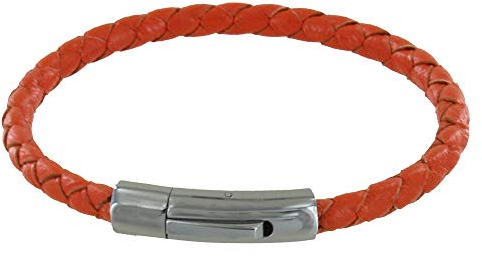 LES POULETTES BIJOUX - Herren Armband Einfach Leder Geflochtene Runde 19cm - Orange
