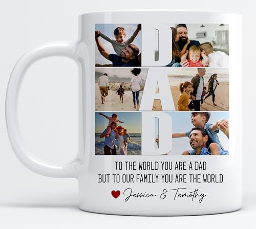EKAM Personalised Dad Coffee Mug - 11oz Cup With Custom Photos and Text - Father's Day Gift for Daddy, Grandad, Grandpa - Tea Cup (Design 03)