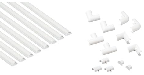 D-Line Mini Cable Trunking 8-Pack, Half Round Cable Cover, Paintable, Self-Adhesive Wire Cover & Micro+ Clip-Over Cable Trunking Accessory Multipack, 13-Piece Pack - 2x Internal Bend