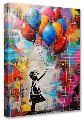 Tucocoo Leinwandbild, Banksy-Straßen-Pop-Art-Bilder, buntes Ballon-Mädchen-Gemälde, zeitgenössisches Kunstwerk, Heimdekoration für Wohnzimmer, mit Holzrahmen, Galerieverpackung, fertig zum Aufhängen