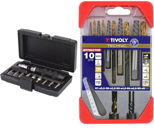 KS TOOLS 515.1003 Coffret de tournevis à frapper avec embouts, 11 pièces & TIVOLY - Coffret Forets Extracteurs de Vis Cassée + Forets HSS Revêtement TiN - Lot de 5 Forets