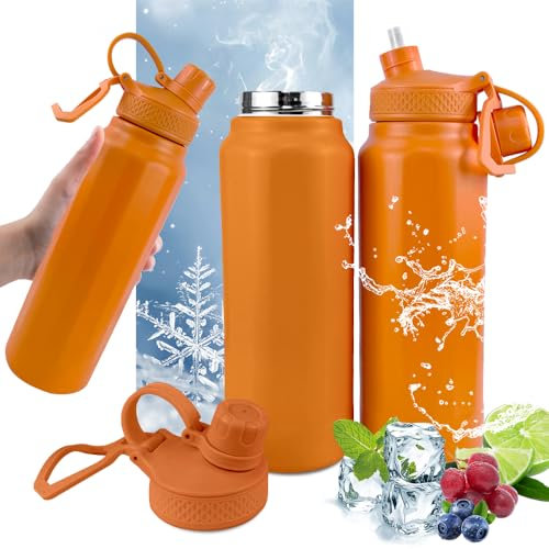 Borraccia Termica con Tappo Magnetico 950 ml | Thermos Acqua Fredda e Calda | Termos Caffè | Borraccia con Beccuccio | Bottiglia Termica Acciaio Inox, Senza BPA e BPS - Arancione