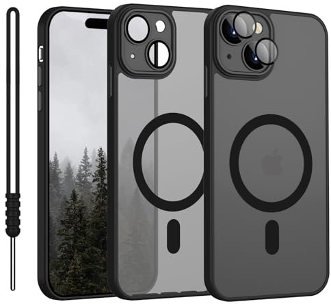YUANDMI iPhone 14 Plus Hülle mit MagSafe, Hanyhülle iPhone 14 Plus Magnetisch Leicht Dünn Matte Touch Kameraschutz, Anti-Gelb rutschfest Kratzfest Schutz Stoßfest Hülle iPhone 14 Plus Matt Schwarz