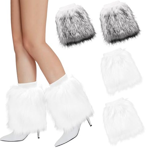 XEPST Faux Fur Fuzzy Leg Warmers Furry Boot Covers for Women, 2 Pieces Warm Fuzzy Boot Cuff Boot Sleeves Leg Warmers for Party Costumes