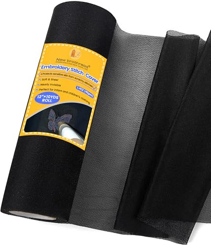 New brothread Soft & Cozy Embroidery Stitch Cover 12x10yd (30.5cmx9.1meter) Fusible Iron-on Light Weight Embroidery Stabilizer, Cover The Back of Embroidery - Black