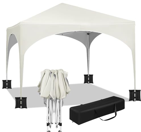 WOLTU Tente de Fête avec 4 Sacs de Sable, Tonnelle de Jardin, Pavillon Pop-Up avec Toit en Demi-Cercle, Pliante pour Marché en Plein Air, Auvent Imperméable, Pare-Soleil 3x3m Beige