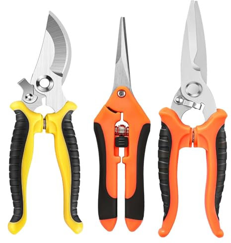 Garden Pruning Scissors (3pcs), Professional Bypass Pruner Shears Garden Cutter Clippers, Stainless Gardening Trimming Scissors Hand Tools Scissors Kit, for Easy Pruning Garden Tree Pot Plant Flowers