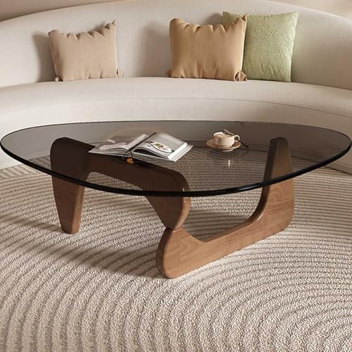 MidCentury Table basse moderne en verre pour salon Design ovale rétro avec base en bois 8240 cm Forme triangulaire Idéal pour la maison et le bureau