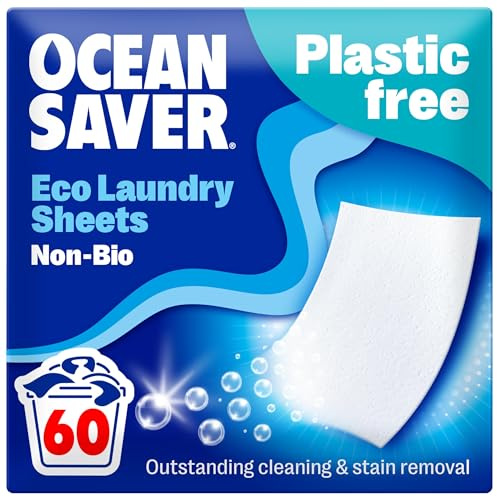 OceanSaver Eco Laundry Detergent Sheets | Non-Bio | Eco-Friendly, Biodegradable & Freshly Scented | Zero-Waste & Removes Tough Stains | Vegan, Plastic & Cruelty-Free | Plant Based Formula (60 Washes)