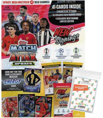 Bundle mit Match Attax Champions League 2024/25 - Trading Cards + Exklusive Collect-it Hüllen (1 Update Multipack New Signings #1)