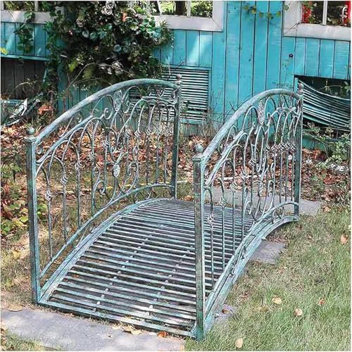 Metall-Gartenbrücke – erhöhte Terrassen-Außenbrücke mit Sicherheitsgeländer, dekorative Eisen-Fußgängerbrücke für die Landschaftsgestaltung für den Backyard Creek Lawn Stream