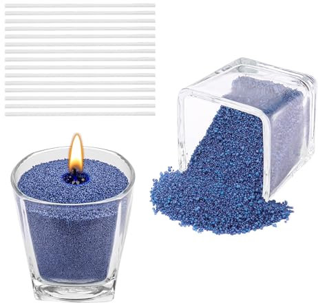 Scentoria Kerzensand 900g, Kerzensand mit Docht, Kerzenwachs Granulat mit 15 Dochte 10 cm, Wachsgranulat für Kerzen, Kerzen Sand, Kerzengranulat für die DIY Kerzenherstellung (Dunkelblau)