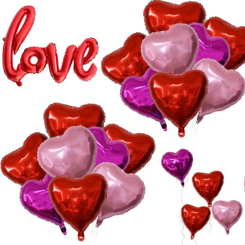 GOGOLAN 30 Stück 18In Herz Luftballons und 40In verbunden LOVE Folienballon für Romantische Nacht Valentinstag Deko Accessoires, Folie Herz geformte Ballon für Hochzeit Braut Dusche Dekorationen