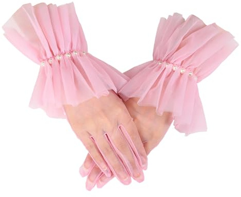 Pink Gloves - Pink Gloves Fancy Dress, Pink Lace Gloves, Opera Gloves, Fashionable Weeding Gloves, Evening Gloves, Pink Lace Pearl Princess Gloves for Adult