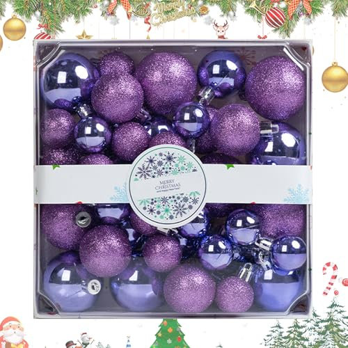 C-Purple Christmas Tree Balls Ornaments - Shatterproof Balls, Hanging Bauble Pendants, 44pcs