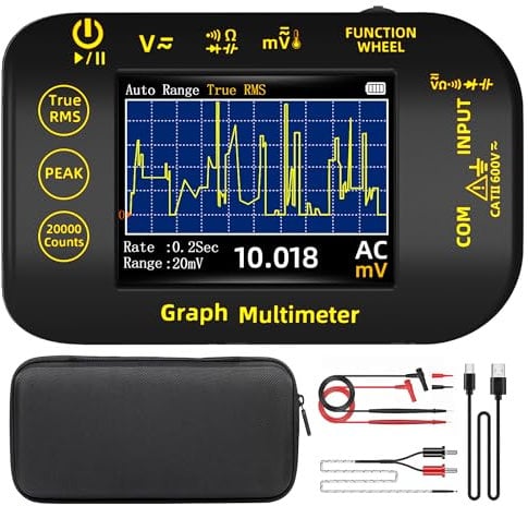 BSIDE Digital Multimeter Messgerät 20000 Zähler mit Aufzeichnungsmodus Taschenmultimeter TRMS Wiederaufladbar 1000V mit Farb-LCD und Standfuß, Spannung Millivolt AC Peak Kapazität Temperatur Messen
