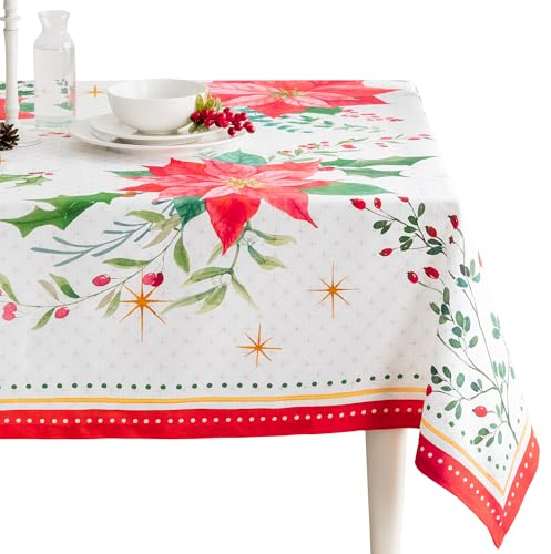 Maison d' Hermine Tischdecke, rechteckig, 152,4 x 152,4 cm, 100% Baumwolle, wiederverwendbar, dekorativ, für Alltag, Esszimmer, Bauernhaus, Zuhause, Party, Feste und Hochzeit – Weihnachtsstern