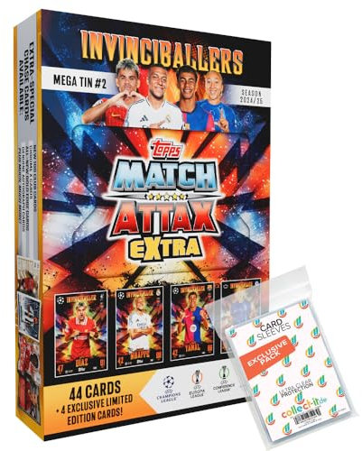 Bundle mit Match Attax Champions League 2024/25 EXTRA - Trading Cards - 1 Invinciballer Tin Box #2 + Exklusive Collect-it Hüllen