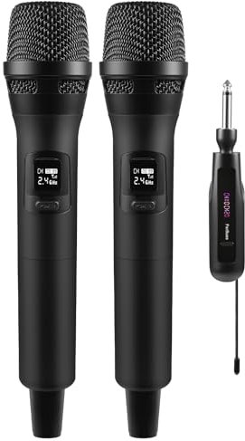 FerBuee Wireless Microphone Dual Professional Cordless Mic Handheld Microphone System for Amplifier, PA System, Karaoke, Meeting, Party, Church, DJ, Wedding (Black & Black)