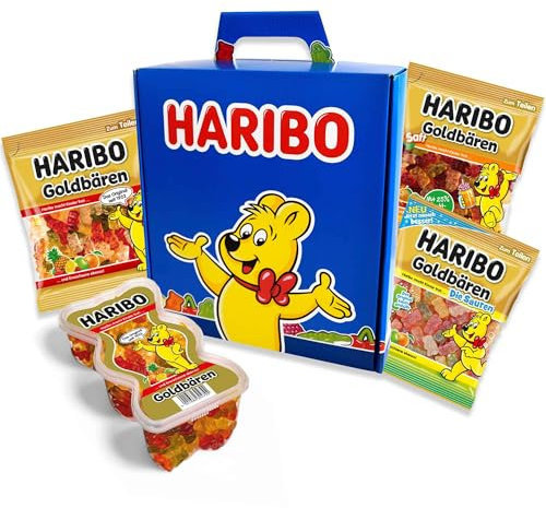 HARIBO das goldige Geschenkpaket - HARIBO Geschenkbox mit vier verschiedenen Goldbären-Sorten - Optimale Geschenkidee für Erwachsene oder Kinder