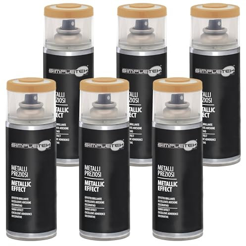 SIMPLETEK - Lot de 6 bombes en aérosol V400MET.6 bronze or duché peinture effet métallisé 400 ml émail brillant miroir métaux précieux fer (kit de 6 pièces)