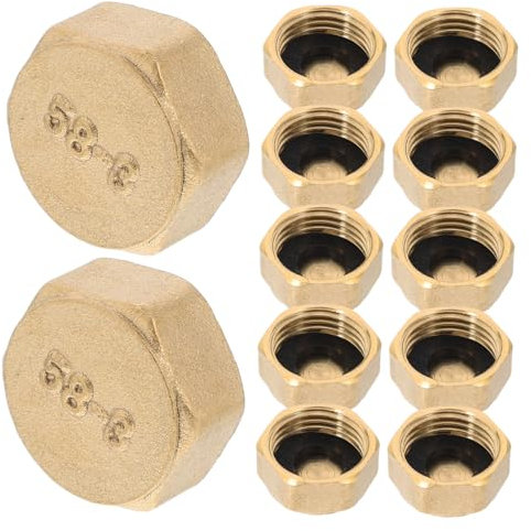 NAMOARLY 12 Pcs Brass Pipe End Caps G1/2 Female Thread, Brass Rubber Blanking Cap, Tight Seal for Pipe and Tap, Plumbing Fittings for Leak Prevention