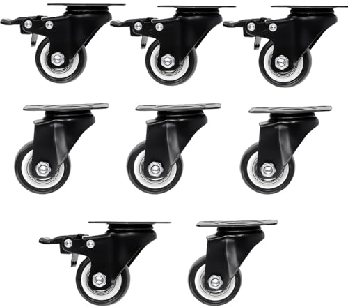 TAICHEUT 8 robuste Rollen, 40 mm drehbare Trolley-Räder, 4 Bremsen und 4 nicht Bremsen für Schränke, Regale, Vitrinen, 8 Stück