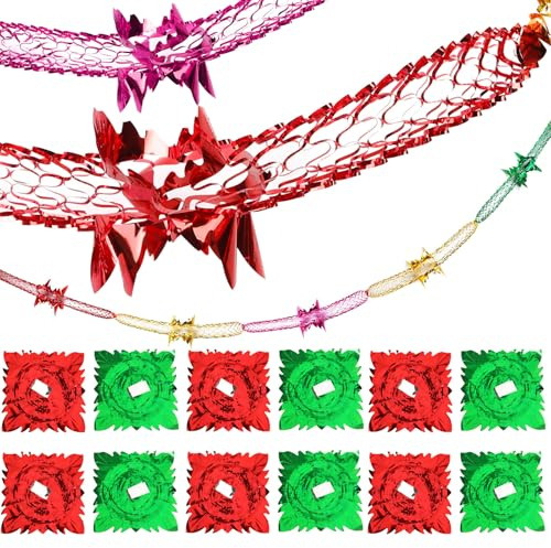 MARFOREVER 12 PCS Christmas Ceiling Decorations, 9 Ft Foil Christmas Hanging Garlands for Ceiling Red Green Gold Xmas Garland Swirls Hanging Streamers for Christmas New Year Holiday Party Supplies