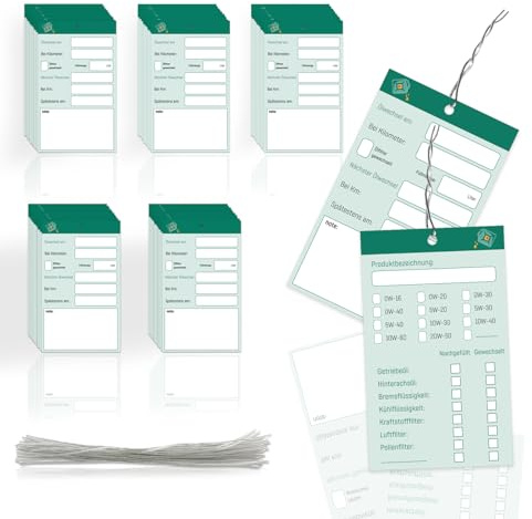 50 Stück Ölwechsel anhänger 6x10cm, Ölwechselzettel Ölzettel mit draht | Praktisches Ölzettel Set, Langlebige Ölwechsel Anhänger für Kfz Service und Werkstätten (Grün)