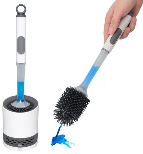 Escobilla Baño con Dispensador Jabon - Escobilla Baño Silicona - Escobillas De Baño con Dispensador - Toilet Brush - Nivel Visible, Depósito Recargable, Soporte De Pared y Bandeja Antigoteo para WC