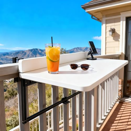 Klappbarer Balkon-Hängetisch 80 100 120cm Balkongeländer wetterfest Tischplatte Platzsparender Beistelltisch Für Den Außenbereich Klappbarer Wand-Klapptisch für Balkon Garten(White,100x40cm)