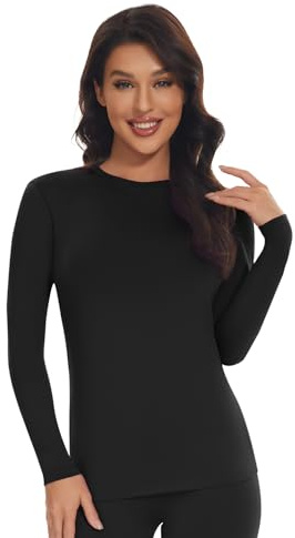 SIMIYA Thermo Unterhemd Damen Thermoshirt Langarm Thermounterwäsche Thermo Oberteil Warme Unterwäsche Winter Thermal Layer Schwarz ohne Innenfleece M