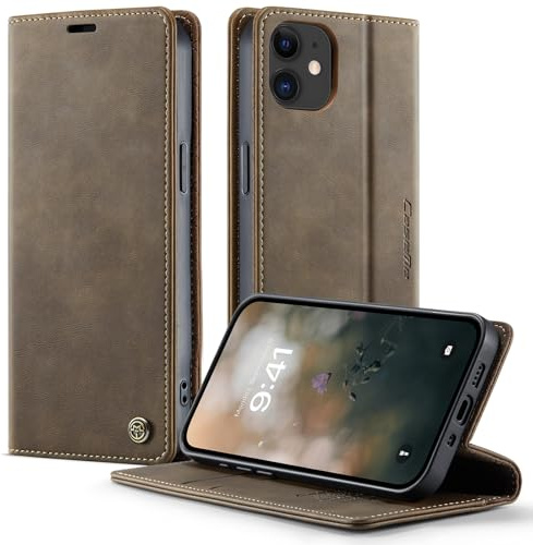 Cracedily Wallet Case for iPhone 12 Leather Wallet Flip Cover with Card Holder, Kickstand, Magnetic Closure, RFID Blocking TPU Shockproof Phone Case Compatible with iPhone 12 Pro, Coffee