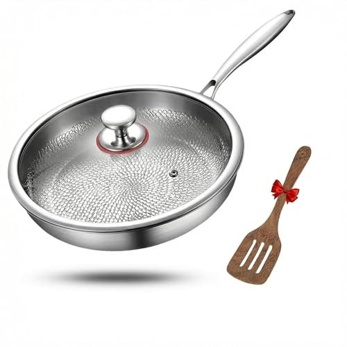 Yigowyigo Titan, padella da 26 cm con coperchio, padella non rivestita in titanio puro al 99,7% e acciaio inossidabile 316L, senza PTFE/PFOA, utilizzabile in forno fino a 260 °C, per tutti i tipi di