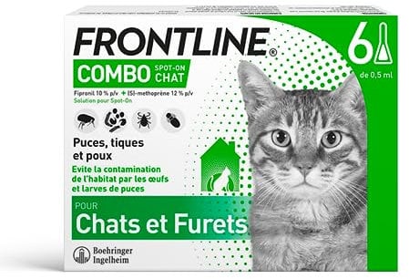 FRONTLINE Combo Chat - Anti Puces, Tiques & Poux broyeurs - Contre Larves & Œufs de puces - Elimine & Tue - Protège L'Animal & L'Habitat - Fabriqué En France - 6 Pipettes