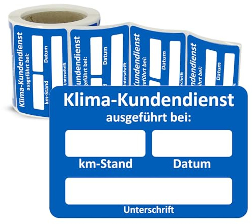 Klima Kundendienst Aufkleber 100 Stück – Service Zettel KFZ beschreibbar, Wartungsaufkleber, Service Aufkleber, Klimaanlagen Service, Klimaservice Sticker für KFZ Werkstatt (100 Stück)