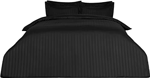 Dreamscene Satin Stripe Housse de Couette avec taie d'oreiller Ensemble de literie Noir - Taille Double