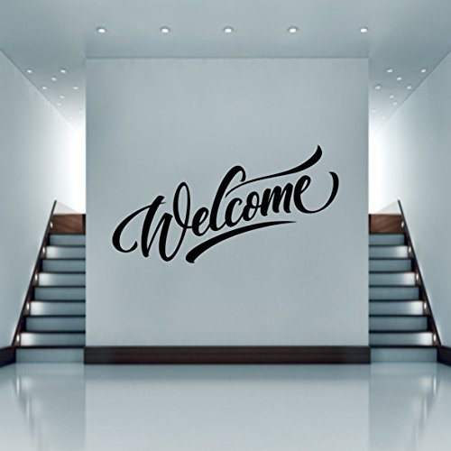 Welcome Willkommen Wandtattoo Wandaufkleber Wandsticker Wohnzimmer Kinderzimmer Tür Aufkleber Sticker (45 x 16 cm, Schwarz)
