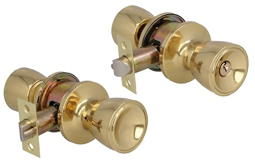 Amig - Schlosssatz im Becherstil | Mit Außenschlüssel | Eingangsnuss 60/70 mm | Quadratische Kante | Messing | Gold | Türstärke von 35 bis 45 mm