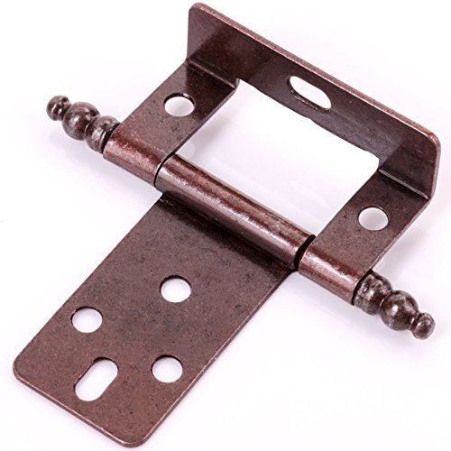 Pair of Antique Brass Finial Cranked Hinges - 2 Offset Flush Cabinet/Cupboard Door