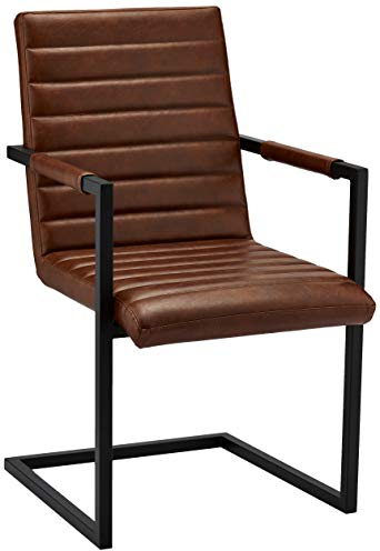 Ibbe Design 2er Set Braun Kunstleder Esszimmerstühle Vintage Industrial Freischwinger Küchenstühle mit Armlehnen Anny, Schwarz Metallgestell, 53x66x93cm