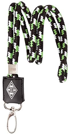 Borussia Mönchengladbach Lanyard Kordel | Offizieller Fanartikel Fohlenshop | 3D-Raute, Geflochten, Schwarz/Weiß/Grün, Metallkarabiner Schlüsselanhänger Gladbach Anhänger